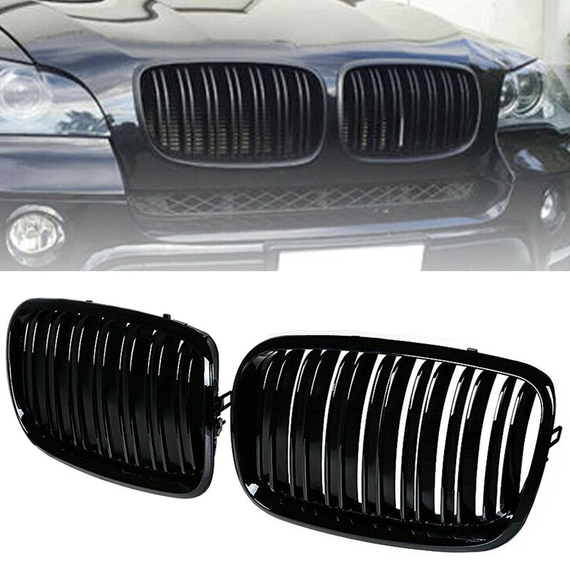 BILLDIO Front Bumper Kidney Grille Grill Glossy Black Compatible with 2007-2014 BMW X5 E70 X6 E71 Dual Slat Double Line - Image 1